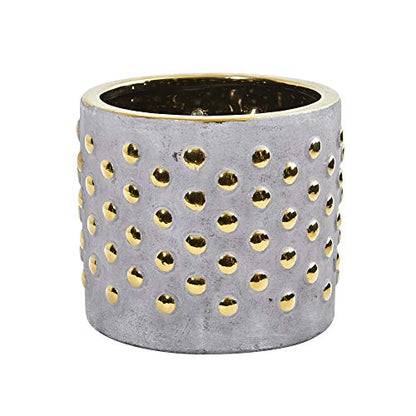 Nearly Natural 7in. Regal Stone Hobnail Planter with Gold Accents
