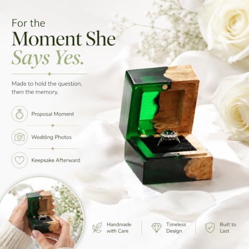 Wedding Ring Box,Sage Green Engagement Ring Box for Proposal with Single Slot Handcrafted, Made of Wood and Resin, Wedding Ceremony, Jewelry Organizer - color: Sage Green