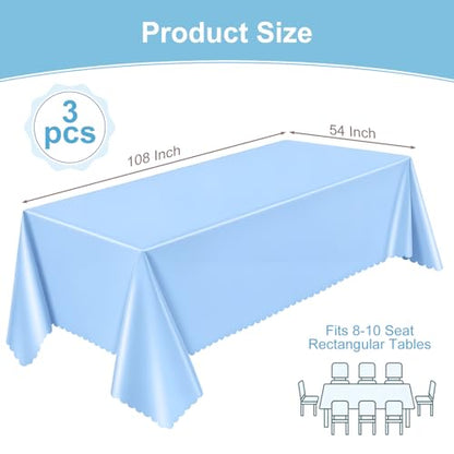 NatNarr 3 Pcs Light Blue Tablecloth, Scalloped Baby Blue Table Cloths - color: Light Blue, size: 3 Pack