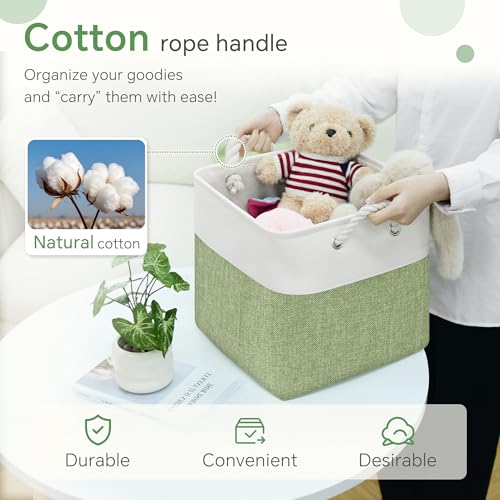 FinishingBo 11 inch Cube Storage Bin with Handles 6 Pack - color: White/Green-6 Pack