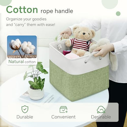 FinishingBo 11 inch Cube Storage Bin with Handles 6 Pack - color: White/Green-6 Pack