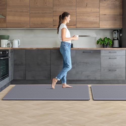 Kitchen Mat 2PCS Kitchen Rugs Cushioned Anti-Fatigue Rug Standing Desk Mat - color: Light Grey, size: 47"L x 17.3"W x 0.5"Th