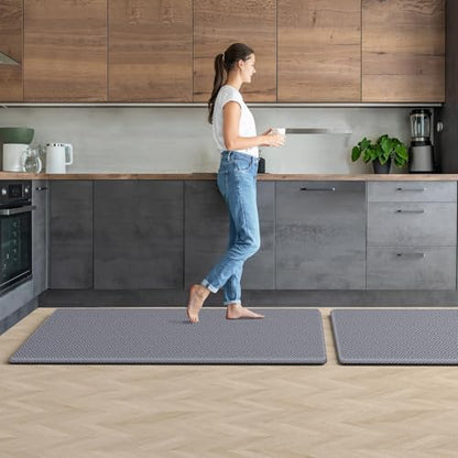 Kitchen Mat 2PCS Kitchen Rugs Cushioned Anti-Fatigue Rug Standing Desk Mat - color: Light Grey, size: 47"L x 17.3"W x 0.5"Th