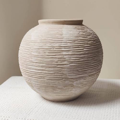 Rustic Ceramic Vintage Farmhouse Vase for Decor (Small Ribbed Whitewash) - style: 02 - Small Ribbed Whitewash
