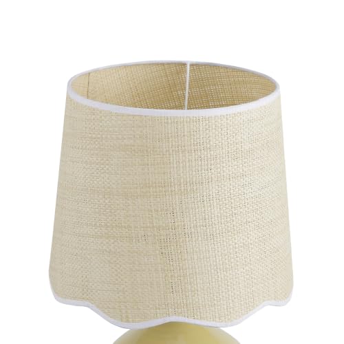 21"H Butter Yellow Ceramic Table Lamp with Beige Faux Rattan Drum Shade - color: Butter Yellow