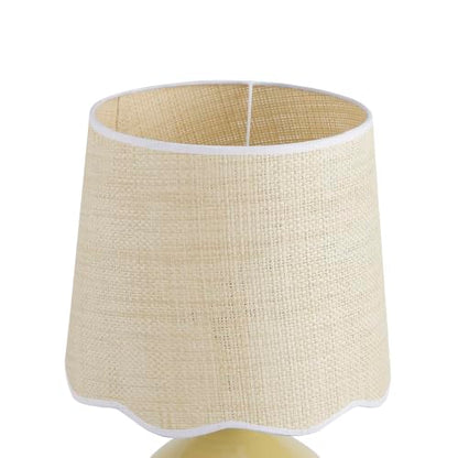 21"H Butter Yellow Ceramic Table Lamp with Beige Faux Rattan Drum Shade - color: Butter Yellow