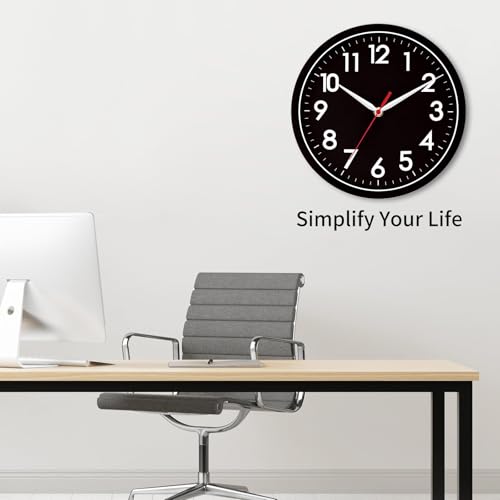 AKCISOT 8 Inch Wall Clock, Silent Battery Operated Analog Clock, Black - color: J_black-black, size: 8 Inch