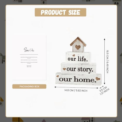 Smile Rustic Farmhouse Tiered Tray Decor Stackable Wooden Blocks - style: Home Sweet Home