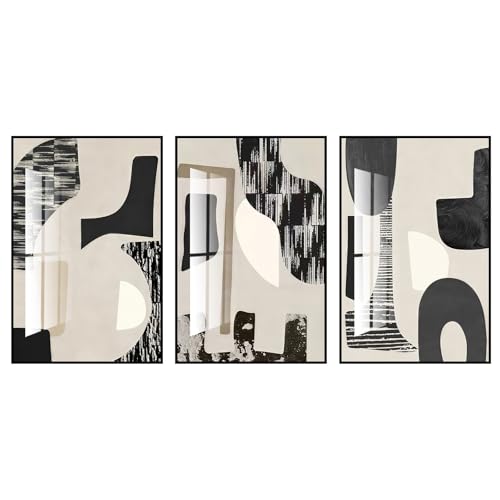 QKF 3Pcs Black White Abstract Crystal Geometric Framed Canvas Wall Art Set - color: Black and white, size: 24" X 32" X 3 pieces