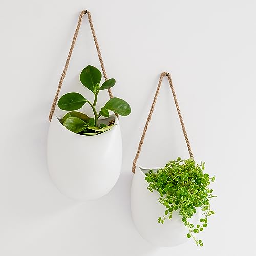 Kazai. Wall Planters -Ellie- | Hanging Ceramic Plant Pots 2 Pieces | Wall Decoration for Indoors, Balcony and Garden | White (Matte) - color: White (Matte), size: Set of 2 - Large