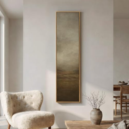 Framed Long Narrow Abstract Neutral Brown Rustic Vertical Wall Art, 14x56 - color: Neutral Brown, size: 56"L x 14"W