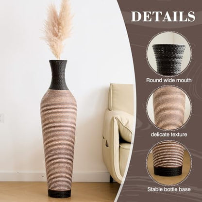 39.4 Inch Tall Floor Vase for Living Room Decor, PVC Decorative Vase for Home Decor, Modern Textured Brown Black Boho Style Standing Vase, Not Waterproof, Flowers Not Included, Black Brown