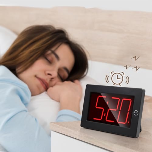 LED Digital Wall Clock Battery Operated - Large Display Digital Clock, Adjustable Brightness, Wall or Table Mount - color: Black-red