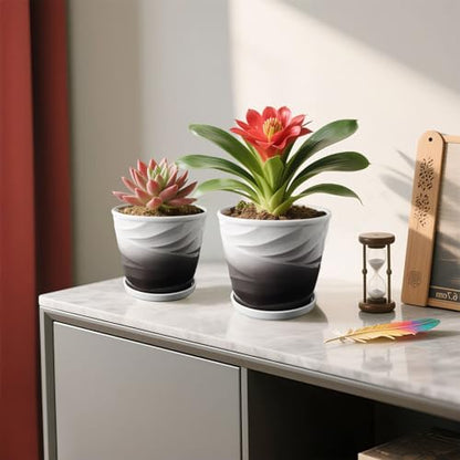 Ceramic Plant Pots, 6.7 + 5.5 Inch, Dark Gray+White - color: Dark Gray + White, size: 6.7 + 5.5 Inch-2 Pack
