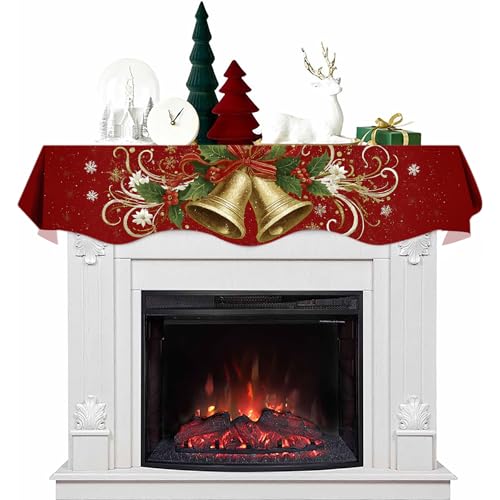 NYZE Christmas Mantel Scarf 60 x 17 Inch Fireplace Mantel Scarf Cover Decoration for Christmas Fireplace Scarf Shelf Top Runner Holiday Winter Home Decor - size: 60 x 17 in, style: Bell