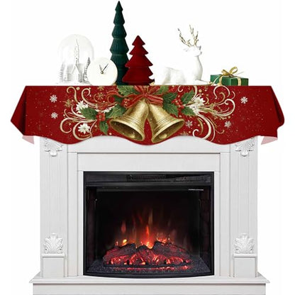 NYZE Christmas Mantel Scarf 60 x 17 Inch Fireplace Mantel Scarf Cover Decoration for Christmas Fireplace Scarf Shelf Top Runner Holiday Winter Home Decor - size: 60 x 17 in, style: Bell