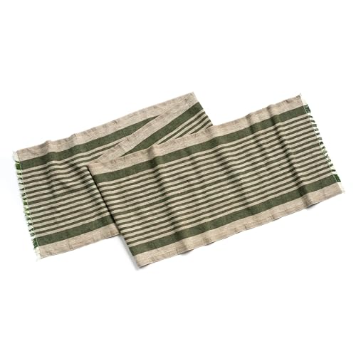 Natural Coarse 100% Linen Table Runner 18 x 95 Inches - Rustic Farmhouse Flax Table Runner for Everyday Use, Holidays & Special Occasions (Nordic Pine Green, 18 x 95 inch) - color: Nordic Pine Green