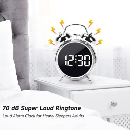 Digital Small Alarm Clock, 4.5 Inch Double Bell Electronic LED Alarm Clock - color: Silvery