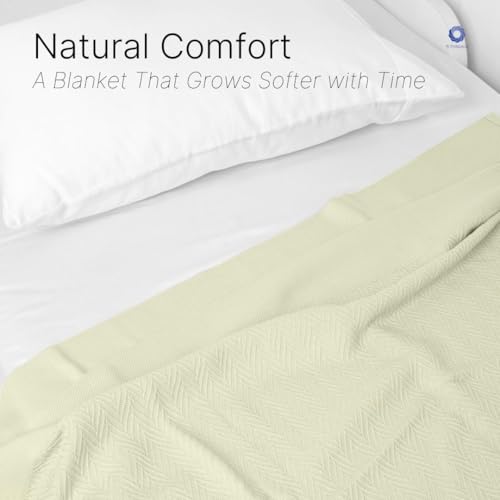 100% Cotton Herringbone Weave Blankets, 90" X 90" Queen, Throw Blanket for Bed, All Season Cotton Blanket, Cozy Blanket,Throws & Bed Blanket, Throw Blanket for Couch, Modern Home Decor -Sage - color: Herringbone -Sage, size: Queen (U.S. Standard)