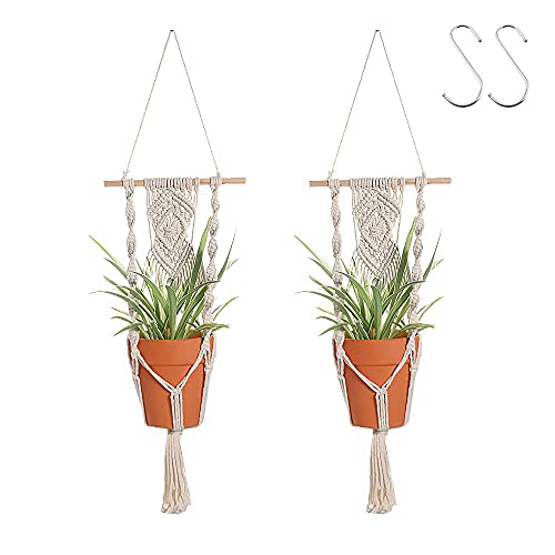 Artilady Macrame Plant Hanger, Boho Hanging Planter for Indoor Plants - color: White D