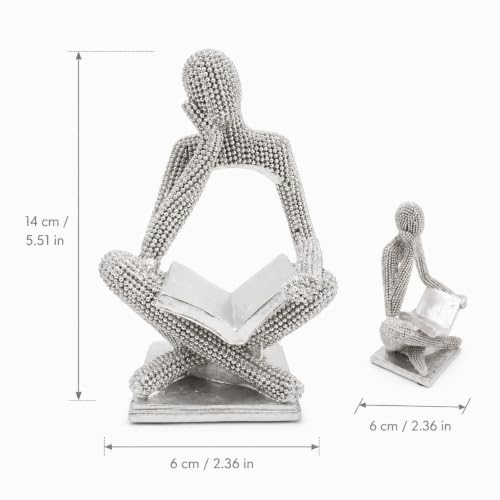 Sparkling Silver Reading Women Statue, Abstract Resin Thinker Sculptures - color: Silver Right