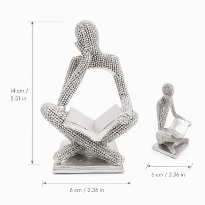 Sparkling Silver Reading Women Statue, Abstract Resin Thinker Sculptures - color: Silver Right