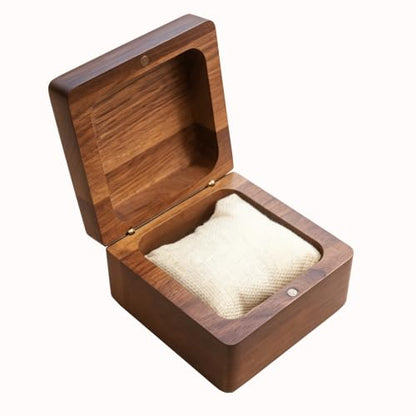 Walnut Color Wood Watch Box, Carved from One Solid Block of Wood, Luxury Wooden Jewelry Box with Magnetic Lid, Keepsake Gift Box for Watch, Jewelry, Rings, Wedding Gift(4.2" x 4.2" x 2.64") - color: Storage Box-DKH-10.7*10.7CM
