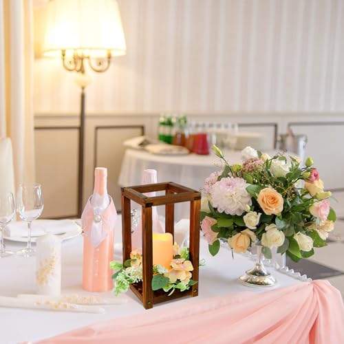Hushee 30 Pcs Wooden Wedding Lantern Centerpiece Candles Wreaths Set,Brown - color: Brown