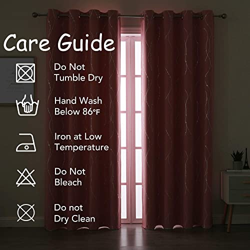 SMILE WEAVER Pink Blackout Curtains for Living Room 84 inch Length 2 Panels,Room Darkening Girls Bedroom Curtains,Silver Printed Design Soft Thick Thermal Insulated Grommet Window Drapes - color: Pink Silver, size: 52"W x 84"L (Pack of 2)