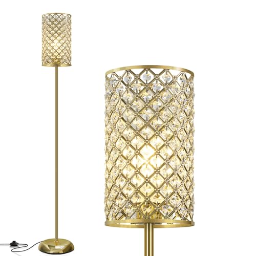 GyroVu Gold Floor Lamp,Elegant Crystal Floor Lamp Modern Standing Lamp with On/Off Foot Switch,Tall Pole Accent Lighting for Living Room, Girl Bedroom, Dresser, Office - color: Gold