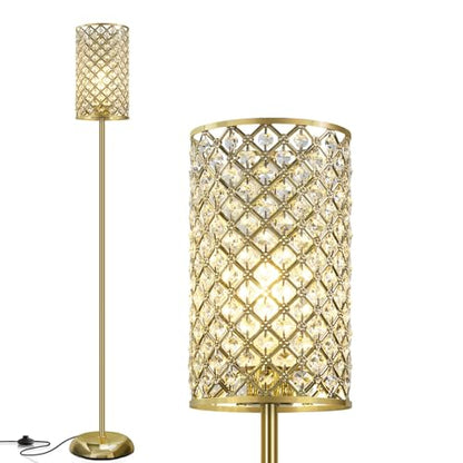 GyroVu Gold Floor Lamp,Elegant Crystal Floor Lamp Modern Standing Lamp with On/Off Foot Switch,Tall Pole Accent Lighting for Living Room, Girl Bedroom, Dresser, Office - color: Gold