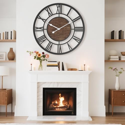 Pytha Sight 20 Inch Walnut Roman Numerals Large Wall Clocks for Living Room - color: Black Walnut, size: 20 Inch