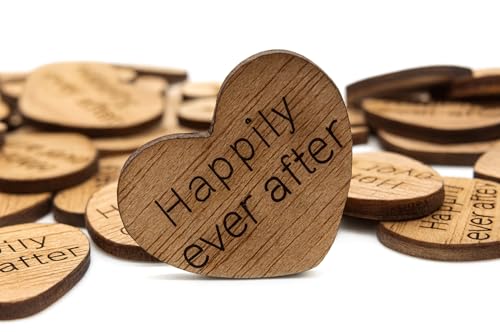 Happily Ever After Engraved Wooden Heart Table Scatter, 100 Count