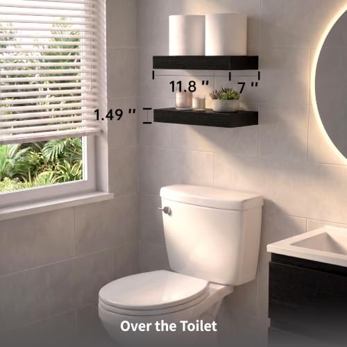 Small Black Floating Shelves for Wall, 12 Inch, Set of 2, Bathroom - color: Black, size: 11.8''
