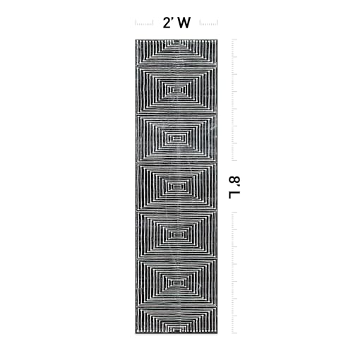 Rugshop Bohemian Stripes Non-Slip Washable Runner Rug Black 2' x 8' - color: Black, size: 2' x 8' (Rectangular)