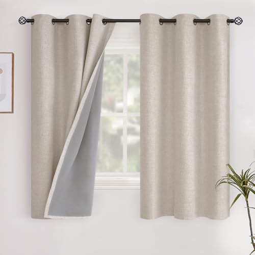 YoungsTex Oatmeal Linen Blackout Curtains 40 Inches Long, Short Room Darkening Drapes with Grommet for Bathroom Bedroom Window, 2 Panels, 42 X 40 Inch - color: Oatmeal, size: 42"W x 40"L (Pack of 2)