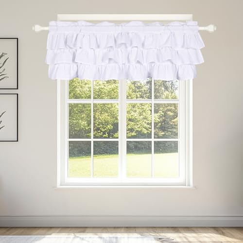 FUANGUI Ruffled Valance Curtain 42" W x 18" L Pleated Kitchen Valance - color: White, size: 42"W x 18"L (Pack of 1)