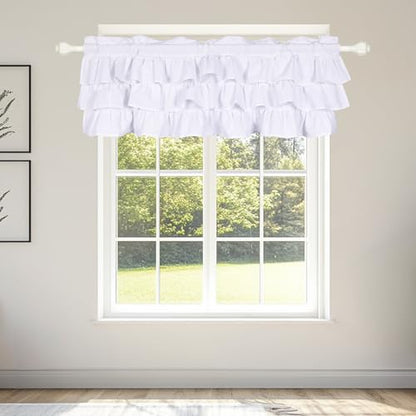 FUANGUI Ruffled Valance Curtain 42" W x 18" L Pleated Kitchen Valance - color: White, size: 42"W x 18"L (Pack of 1)