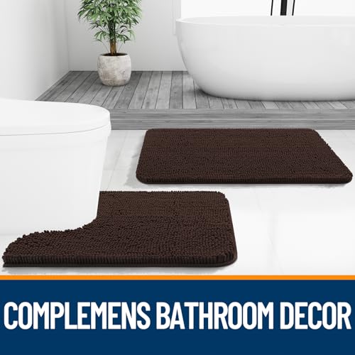 OLANLY Toilet Rugs U-Shaped 20x20, Soft Absorbent Chenille Contour Rugs - color: Brown, size: 20" X 20" Contour Rug