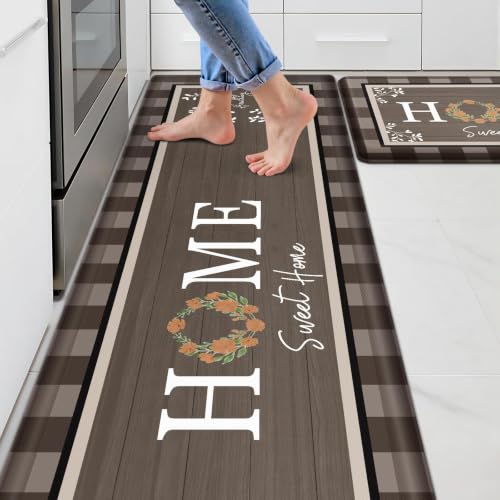 Kitchen Mats 2PCS, Anti Fatigue Rugs, 17.3x30+17.3x70in, Brown - color: Brown, size: 17.3’’x 30’’+ 17.3’’x 70’’