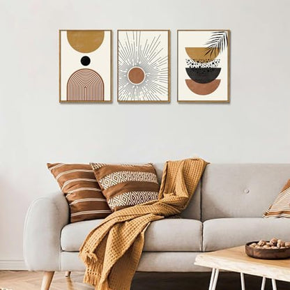 Boho Abstract Sun Framed Canvas Wall Art Set of 3, 16x24 inch - color: Boho Sun, size: 16"x24"Natural