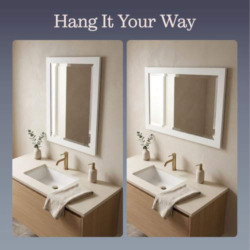 Alaterre Bathroom Vanity Mirror with Beveled Glass, White, 24”x30” - color: White
