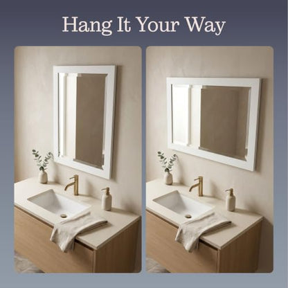 Alaterre Bathroom Vanity Mirror with Beveled Glass, White, 24”x30” - color: White