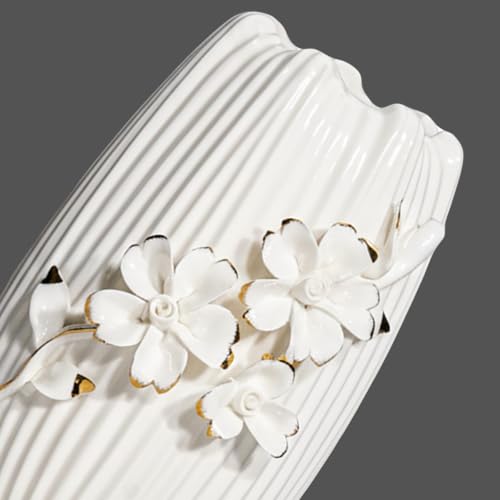 White Ceramic Vase,7 Inch Textured Modern Flower Vase - color: White, size: 7 inch