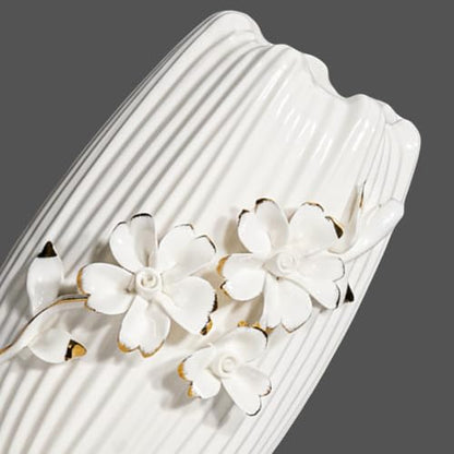 White Ceramic Vase,7 Inch Textured Modern Flower Vase - color: White, size: 7 inch