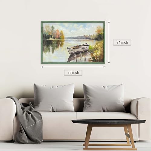 HILL WEST Farmhouse Lake Boat Wooden Framed Wall Art, 36x24inch - color: Lake, size: 36"L x 24"W