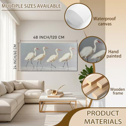 SSNEEKNDG White Heron Wall Art Bird Painting Animal Texture Artwork 24"x48" - size: 24"L x 48"W