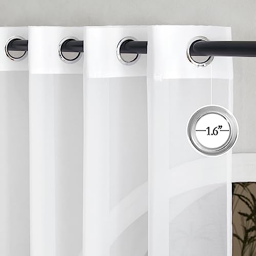 NICETOWN Bedroom Sheer Curtains 54 inch Length - Grommet Top Voile Textured Window Curtains Light and Airy Drapes for Cafe/Loft/Nursery (W54 x L54, 1 Pair, White) - color: White, size: 54"W x 54"L (Pack of 2)