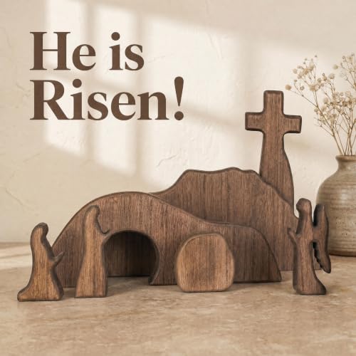 NEROSUN Wooden Empty Tomb Easter Scene and Cross Decoration - color: Wooden Empty Tomb