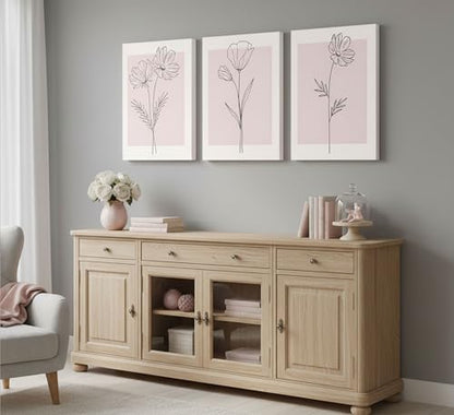 LAJDXSX 3 Pieces Minimalism Botanical Canvas Wall Art - color: Pink Flowers, size: 12x16in-Canvas